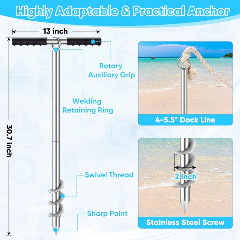 GADFISH Boat Anchor, 30.7-inch Stowable Shallow Water Anchor, Boat Anchor Kit for Dive Beach, Kayak Anchor Trolley Kit, Boat Fixing Accessories - Image 2